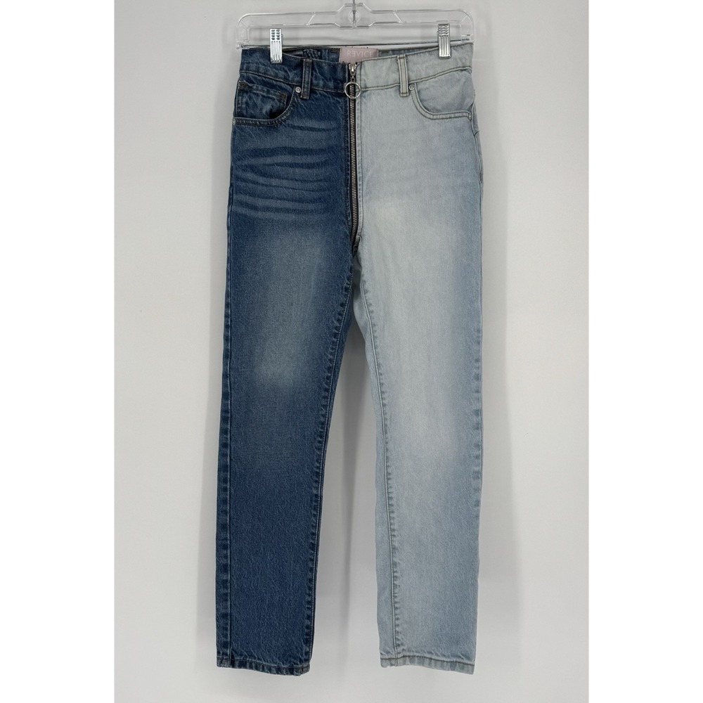 REVICE Denim Yin Yang Two Tone High Rise Straight Leg Jeans Tokyo Wash Size 26‎